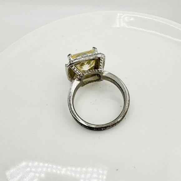 Vintage Citron Square Rhinestone Statement Ring Art Deco Glam Regency Retro - Picture 12 of 13